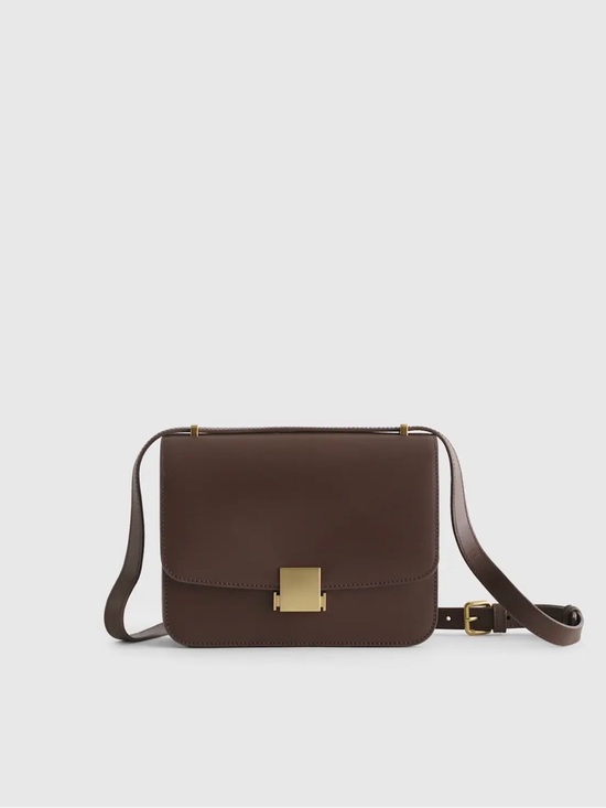 Quince Handbags - Quince Brown Leather Crossbody with Gold-Tone Hardware